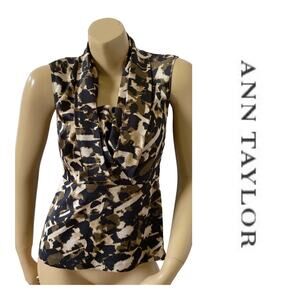 Ann Taylor Womens Size 2P Sleeveless Animal Print Pleated Shirt